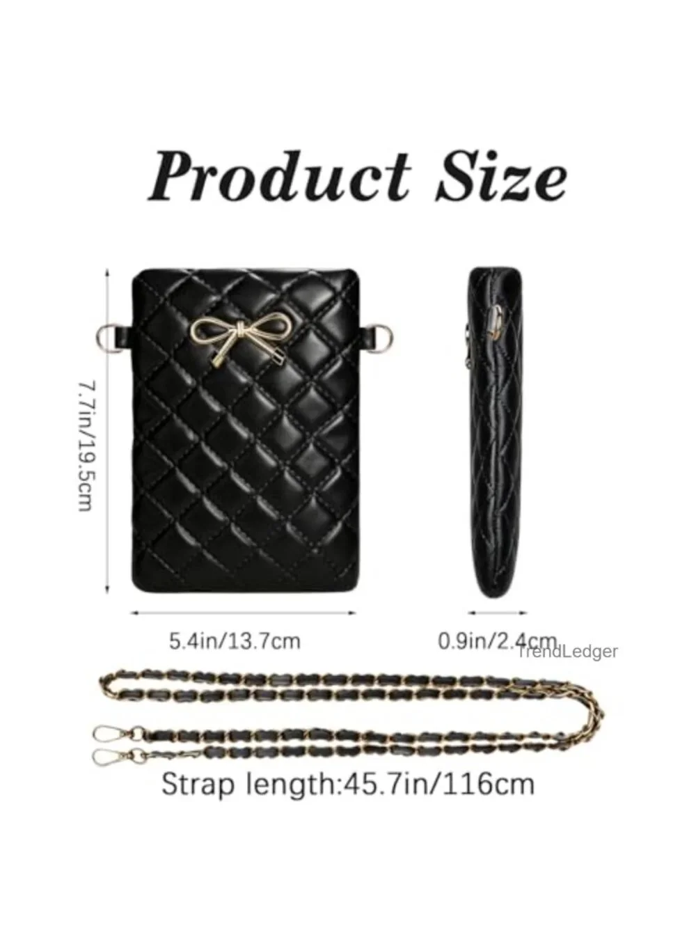 PU Leather Crossbody Bag Metal Bow Phone Bag Zipper Fashion Shoulder Bag